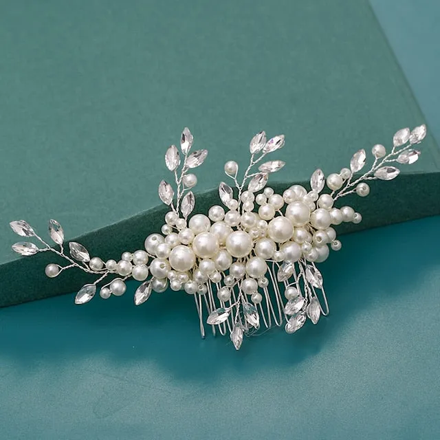 Silver Wedding Hair Combs Leaf Flower Design Bridal Hair Accessories