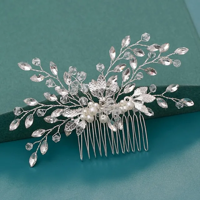 Silver Wedding Hair Combs Leaf Flower Design Bridal Hair Accessories