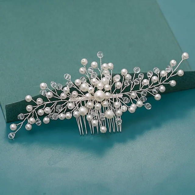 Silver Wedding Hair Combs Leaf Flower Design Bridal Hair Accessories