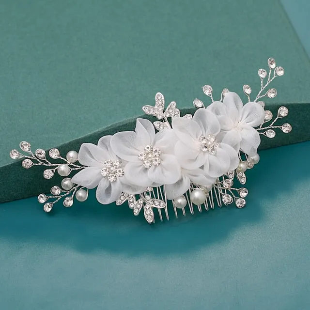 Silver Wedding Hair Combs Leaf Flower Design Bridal Hair Accessories