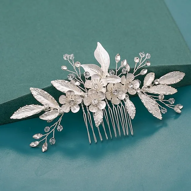 Silver Wedding Hair Combs Leaf Flower Design Bridal Hair Accessories