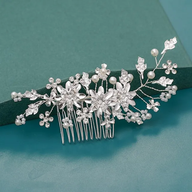 Silver Wedding Hair Combs Leaf Flower Design Bridal Hair Accessories