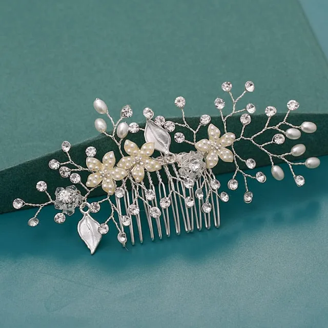 Silver Wedding Hair Combs Leaf Flower Design Bridal Hair Accessories