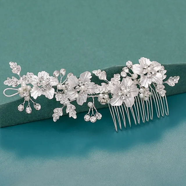 Silver Wedding Hair Combs Leaf Flower Design Bridal Hair Accessories