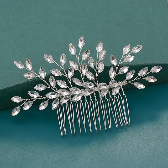 Silver Wedding Hair Combs Leaf Flower Design Bridal Hair Accessories