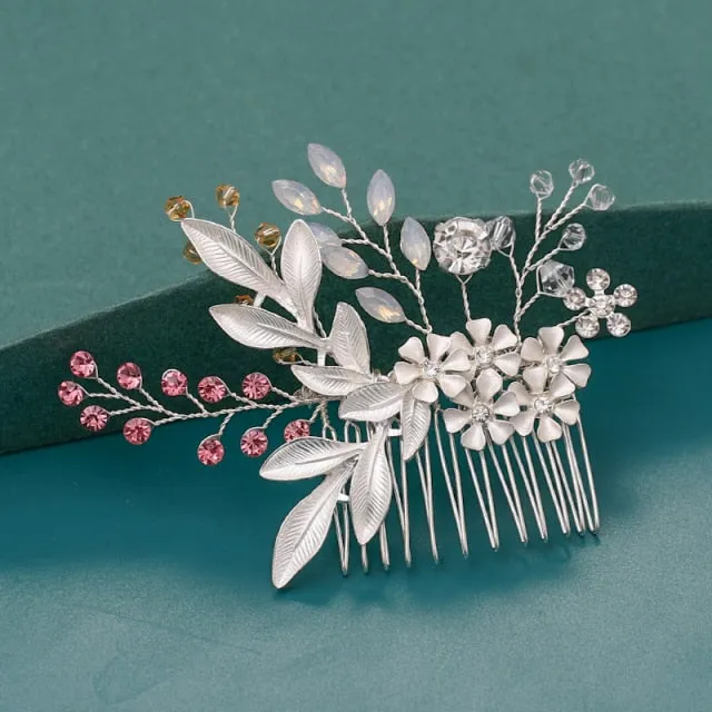 Silver Wedding Hair Combs Leaf Flower Design Bridal Hair Accessories