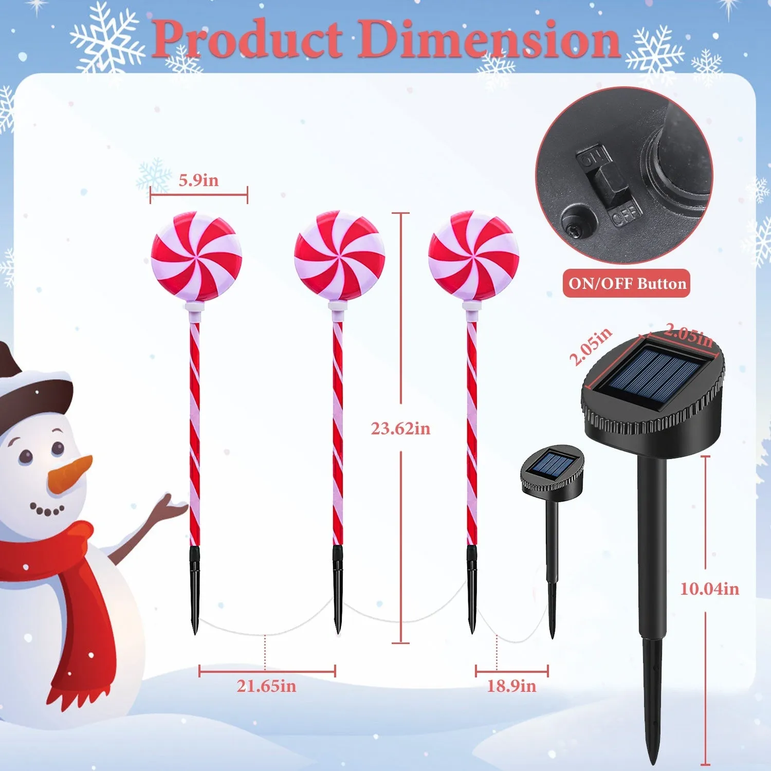 Solar Christmas Candy Light Set of 3 IP65 Waterproof Solar Lollipops Stake Lamp for Patio Yard Garden Pathway Outdoor Christmas Decorative Light