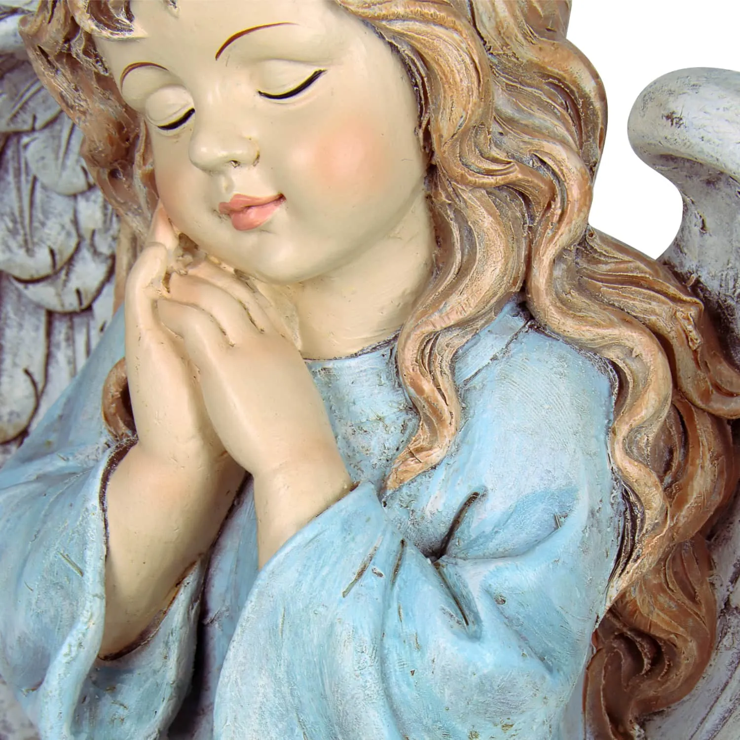 Solar Hand Painted Little Girl Angel Garden Statue with LED Flower Garland, 8.5 by 10.5 Inches