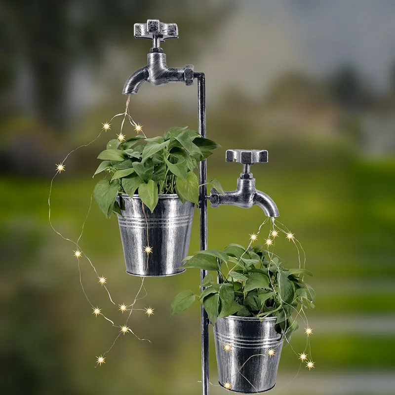 Solar Outdoor Faucet Lawn Light Heads Flowerpot Made With Iron and Plastic Materials