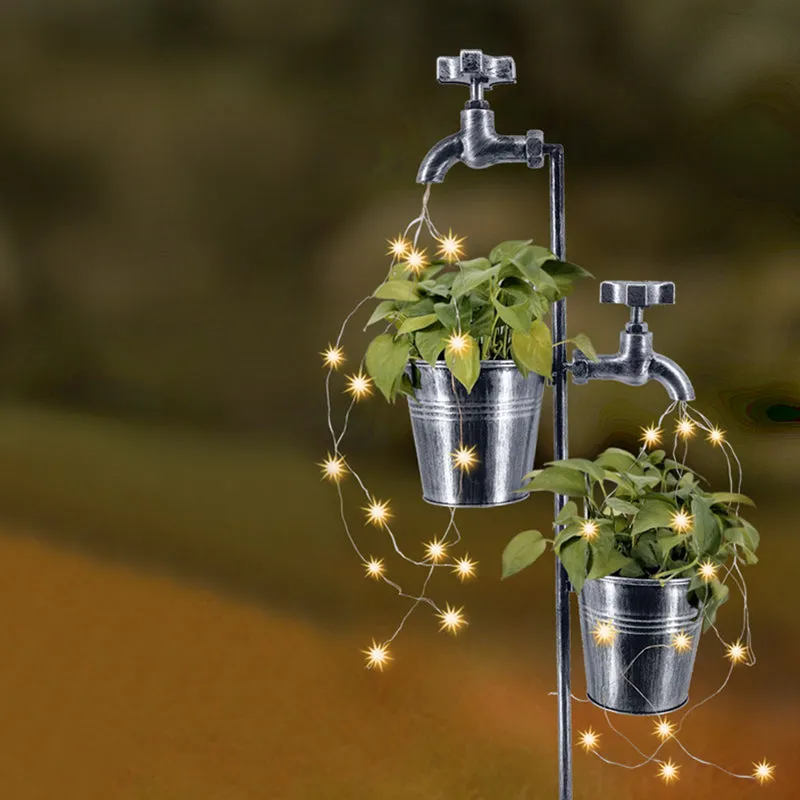 Solar Outdoor Faucet Lawn Light Heads Flowerpot Made With Iron and Plastic Materials