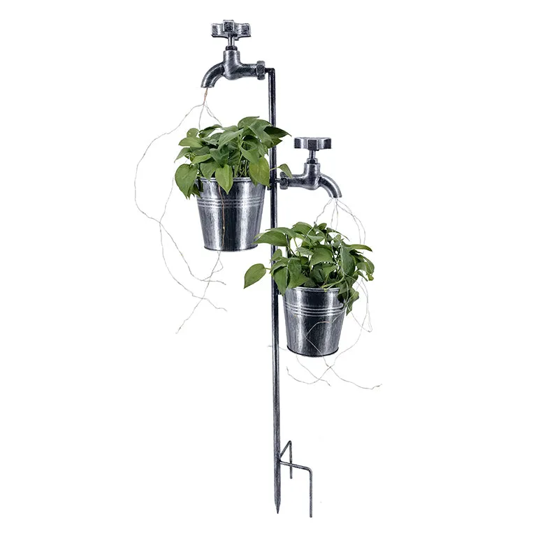 Solar Outdoor Faucet Lawn Light Heads Flowerpot Made With Iron and Plastic Materials