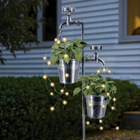 Solar Outdoor Faucet Lawn Light Heads Flowerpot Made With Iron and Plastic Materials