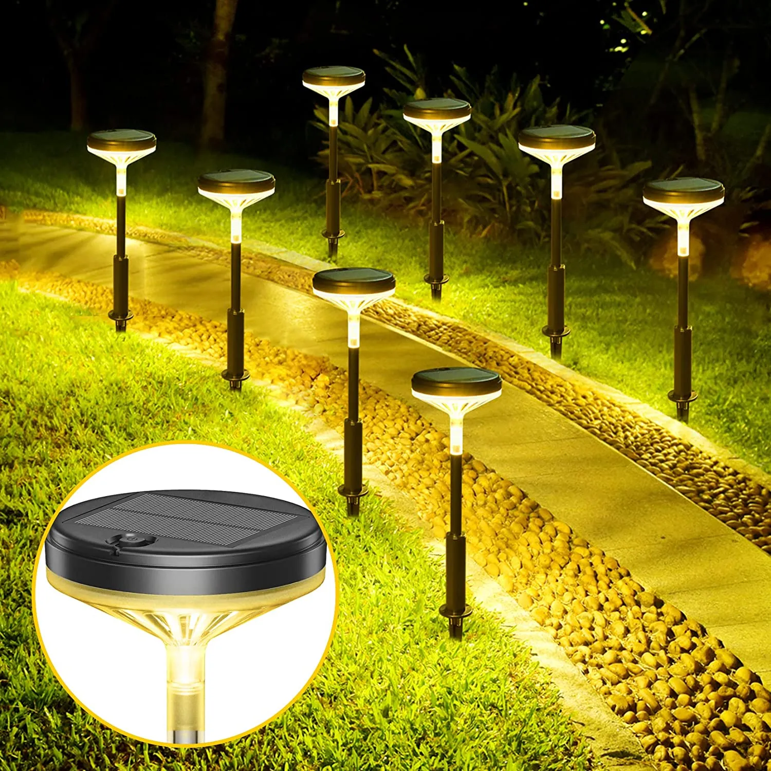 Solar Pathway Lights Outdoor 8 Pack with 3 Lighting Modes