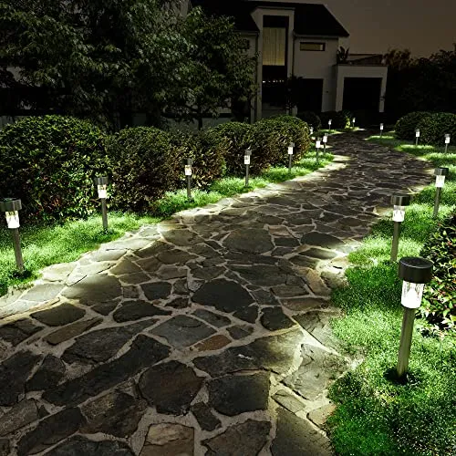 SOLPEX 16 Pack Solar Outdoor Lights Pathway, Stainless Steel Solar Lights Outdoor Waterproof,LED Landscape Lighting Solar Walkway Lights for Landscape/Patio/Lawn/Yard/Driveway-Cold White