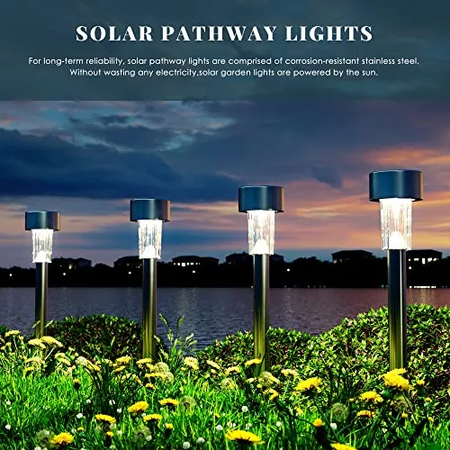 SOLPEX 16 Pack Solar Outdoor Lights Pathway, Stainless Steel Solar Lights Outdoor Waterproof,LED Landscape Lighting Solar Walkway Lights for Landscape/Patio/Lawn/Yard/Driveway-Cold White