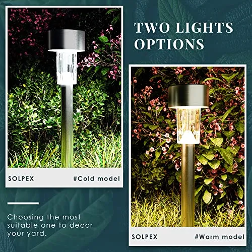 SOLPEX 16 Pack Solar Outdoor Lights Pathway, Stainless Steel Solar Lights Outdoor Waterproof,LED Landscape Lighting Solar Walkway Lights for Landscape/Patio/Lawn/Yard/Driveway-Cold White