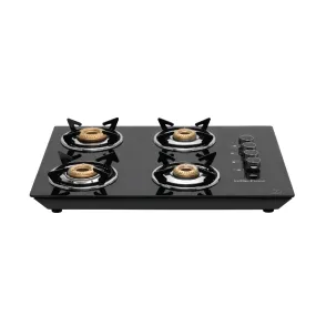 Surya Flame Apollo Round Hob Top | Manual Glass Stove with Spill Proof Desing & Jumbo Burner | 2 Years Complete Doorstep Warranty - Black (4 Burner, 2)