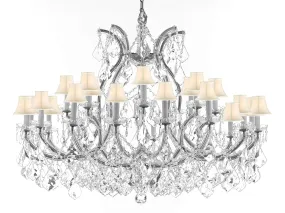 Swarovski Crystal Trimmed Chandelier Lighting Chandeliers H35"X W46" Great for The Foyer, Entry Way, Living Room, Family Room and More! w/White Shades - A83-B62/CS/WHITESHADES/2MT/24 1SW