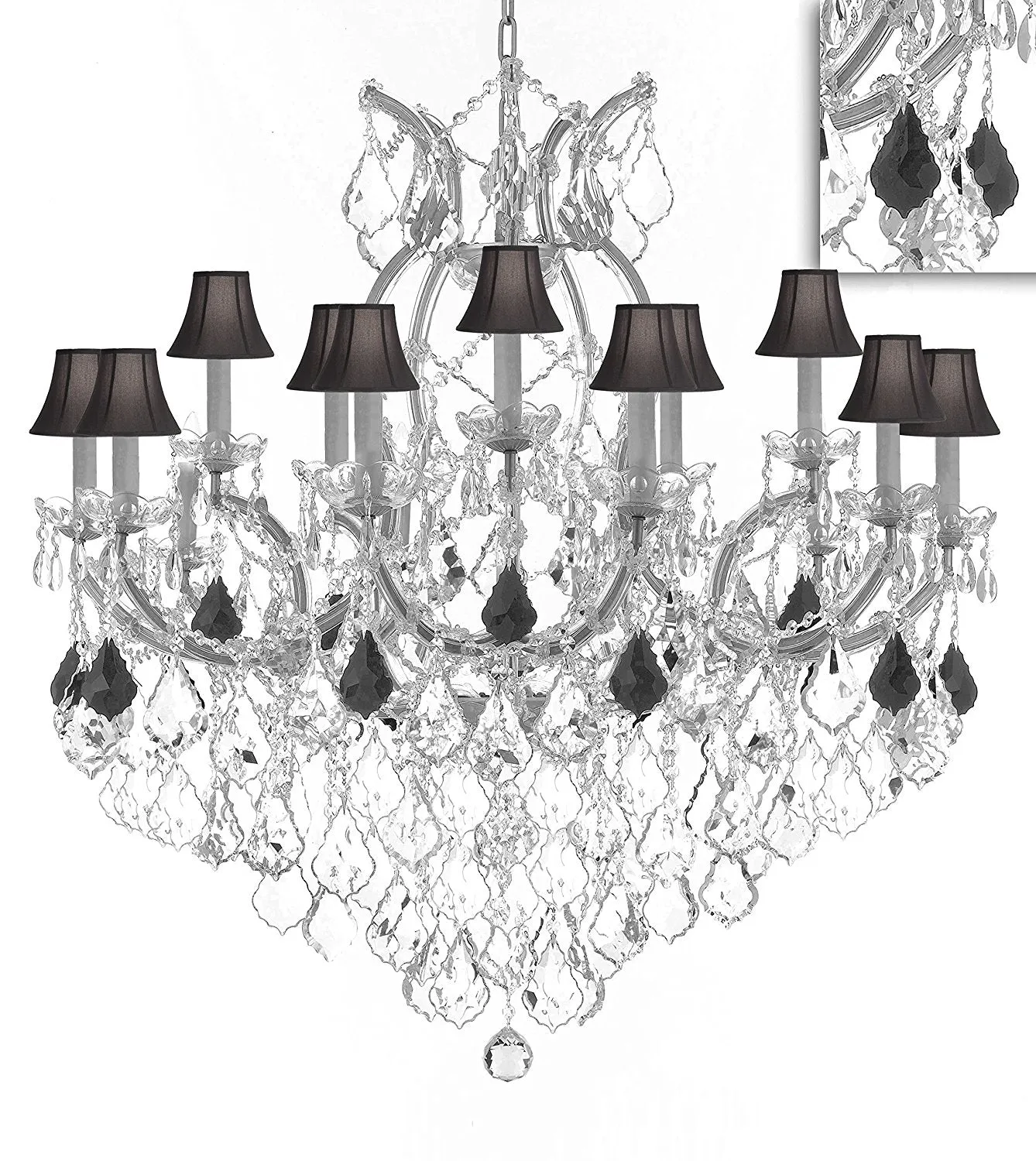 Swarovski Crystal Trimmed Maria Theresa Chandelier Crystal Lighting Chandeliers Lights Fixture Pendant Ceiling Lamp for Dining room, Entryway , Living room H38"XW37" - Dressed with Jet Black Crystal - A83-B97/BLACKSHADES/SILVER/21510/15 1SW