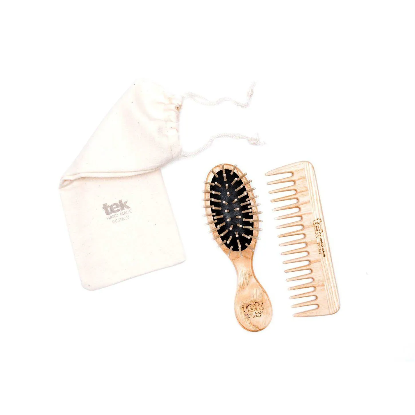 TEK Oval Ash Wood Brush and Comb Travel Set