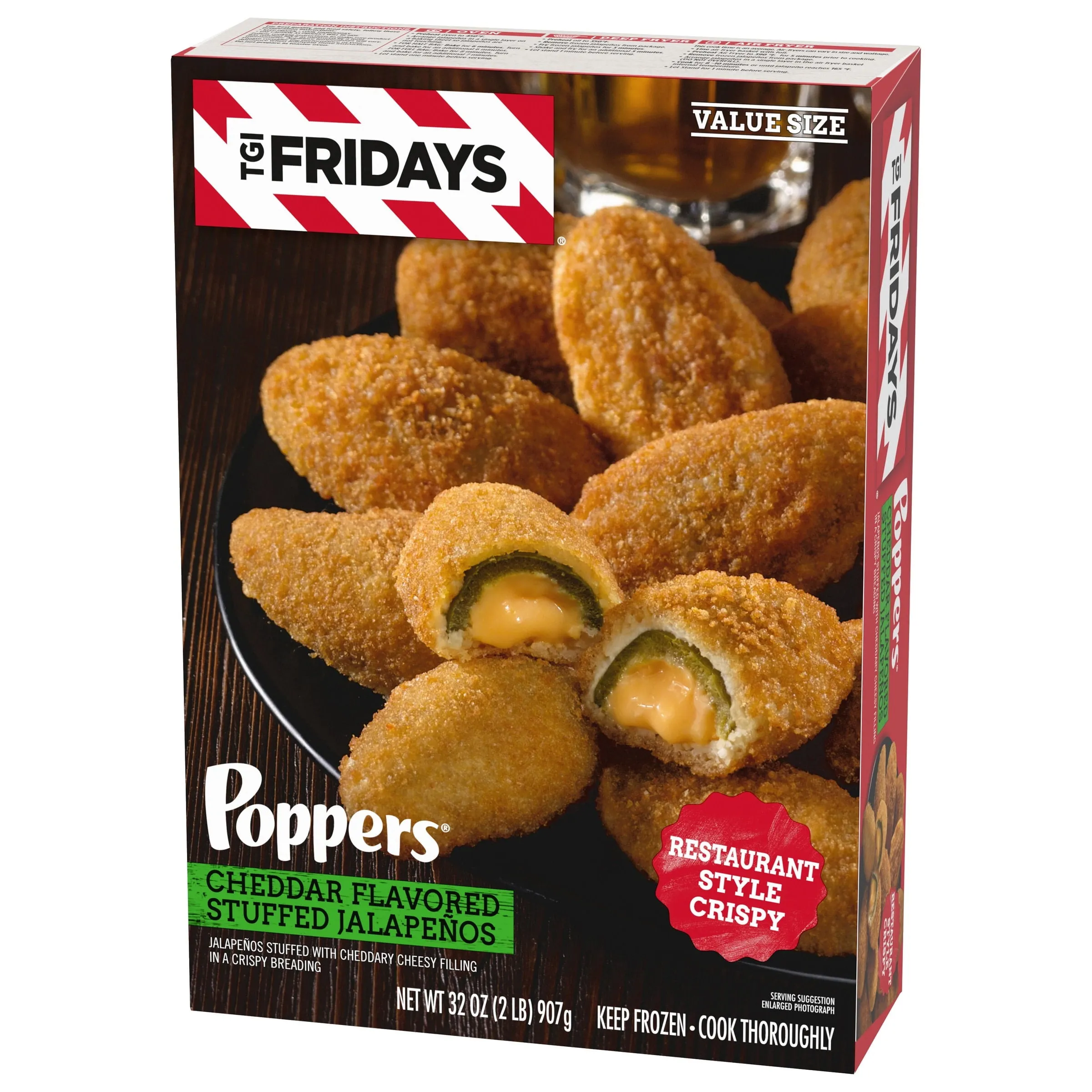 TGI Fridays Frozen Snacks & Appetizers Cheddar Cheese Stuffed Jalapeno Poppers Value Size, 32 oz Box Full Size