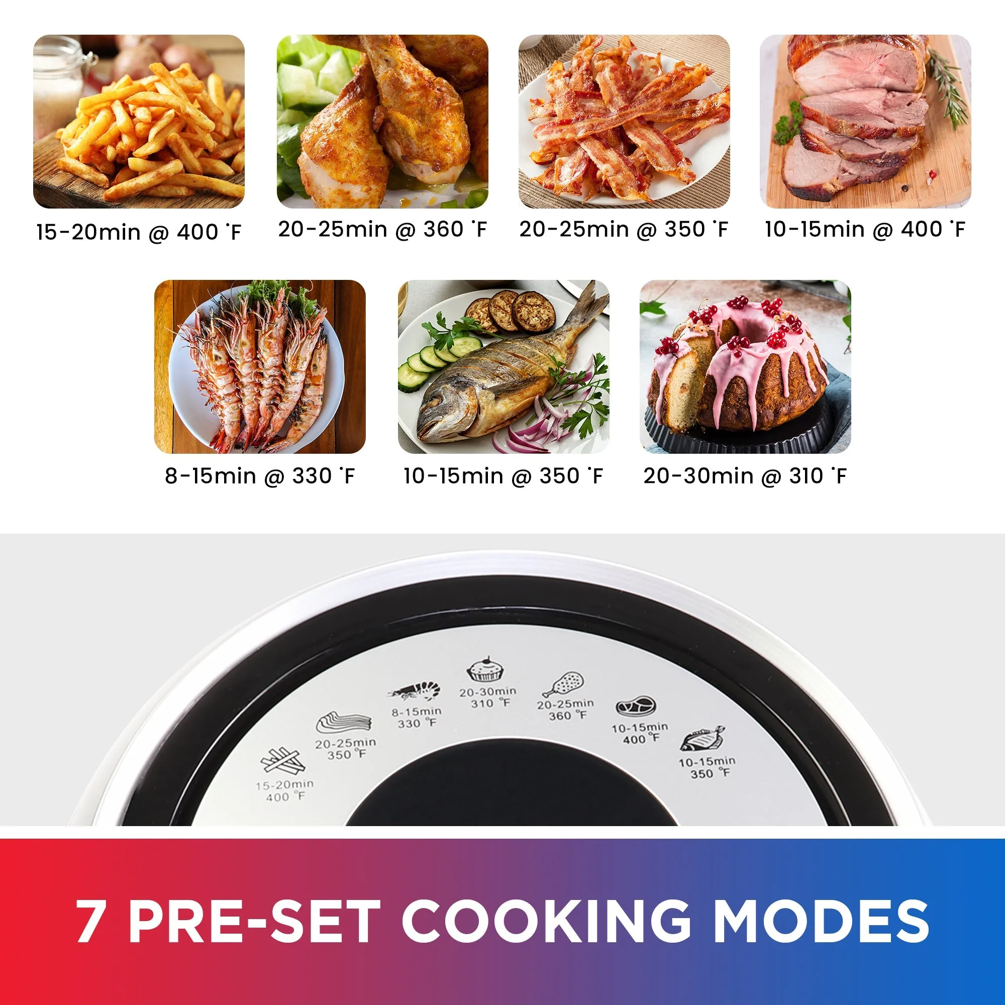 Total Chef Electric Air Fryer Oven 3.8QT/3.6L, Digital Touchscreen Controls, 7 Smart Cooking Presets, Adjustable Temperature and Timer, Non-Stick Basket, Quick and Easy Meals, Black and Silver