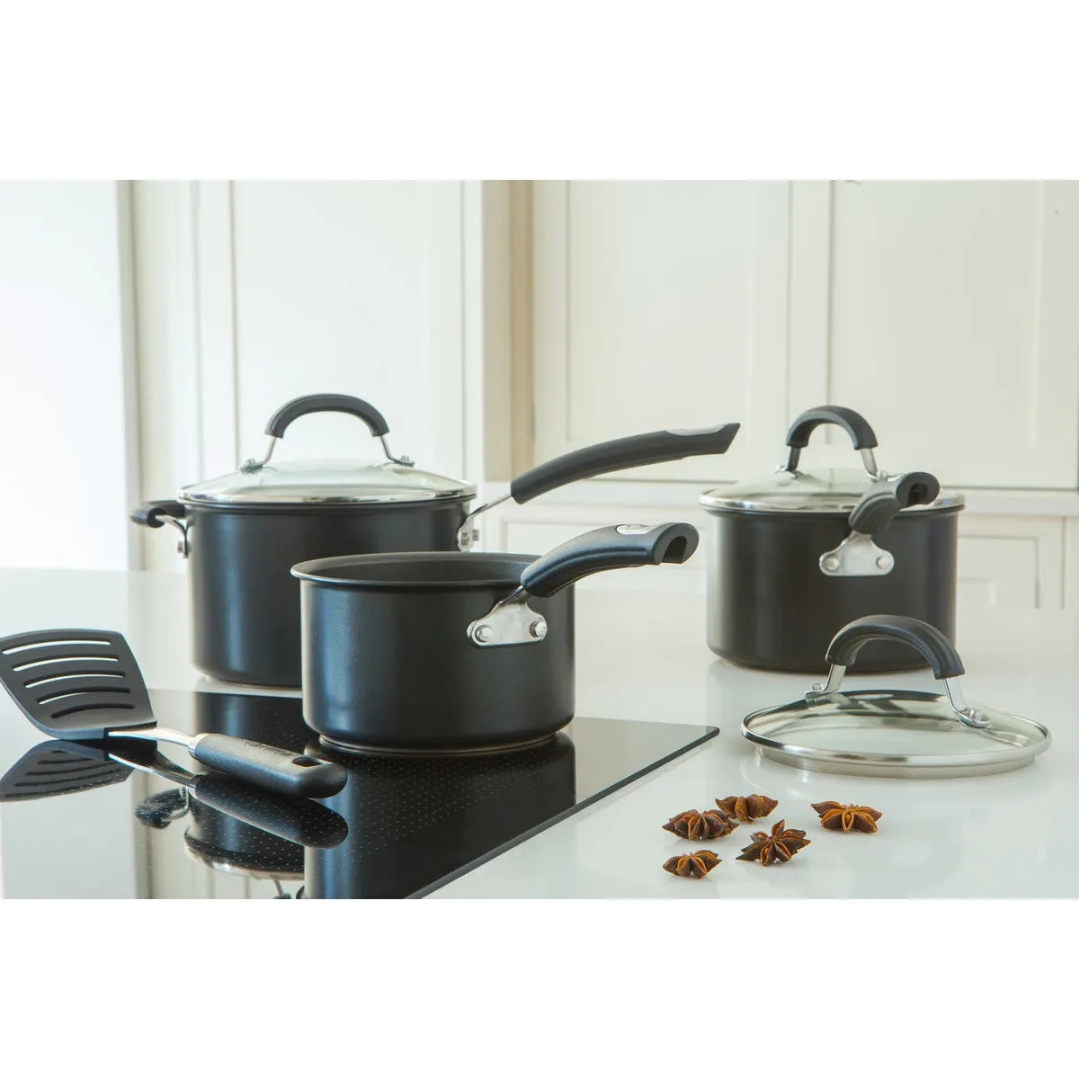 Total Long Lasting Non-Stick Induction Saucepan & Lid Set - 3 Pieces