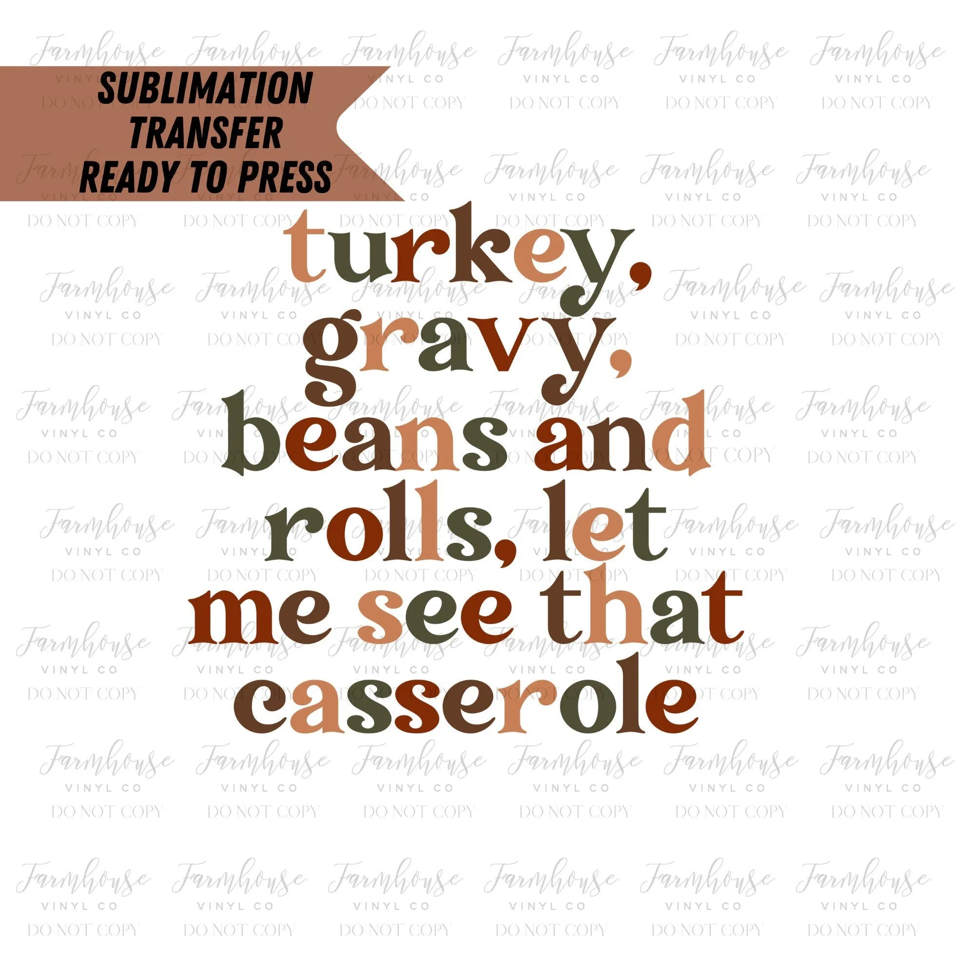 Turkey Gravy Beans Rolls Casserole Ready To Press Sublimation Transfer