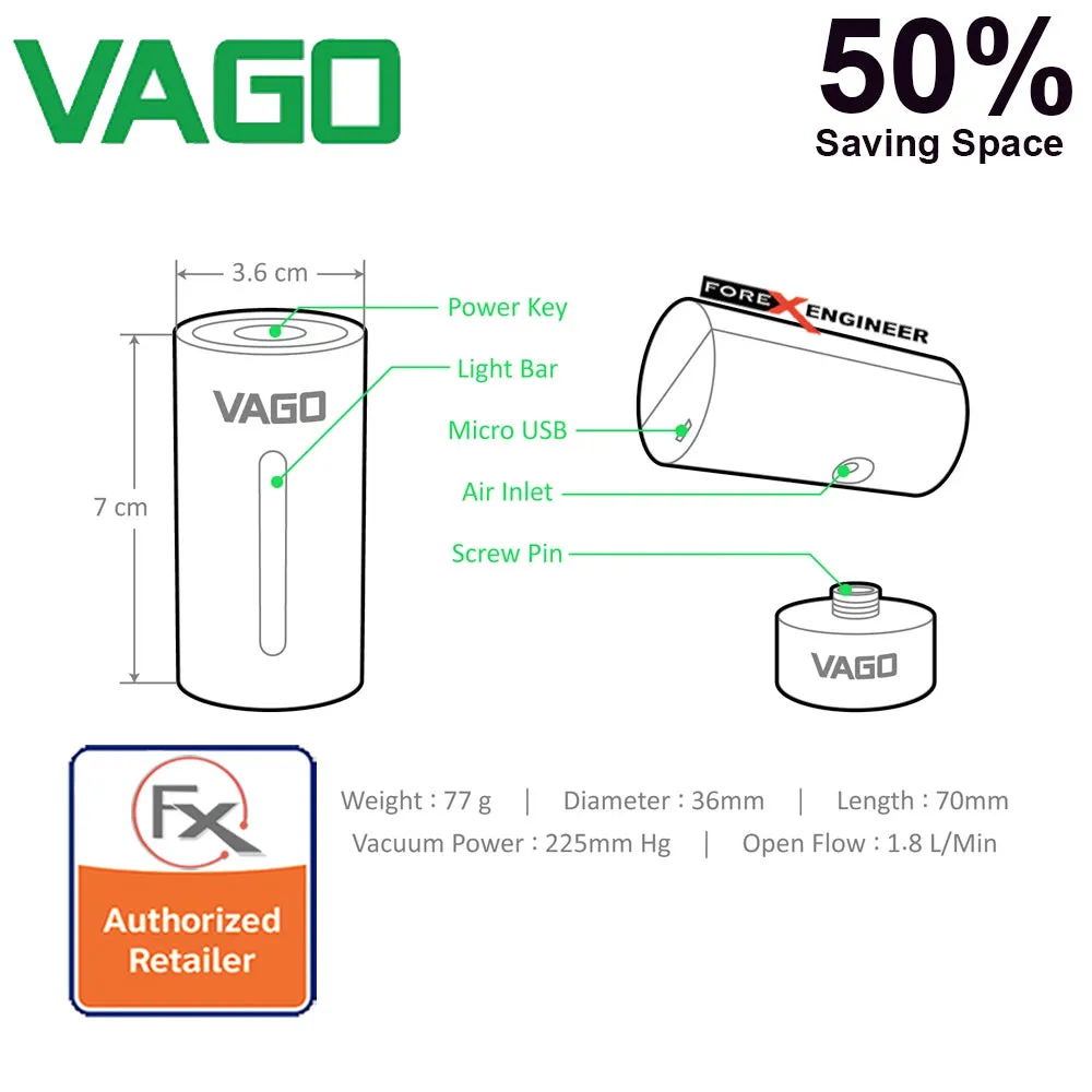 Vago Travel Portable Compressor Vacuum Bag ( FREE 1pcs Vago Vacuum Bag M size )  - Black