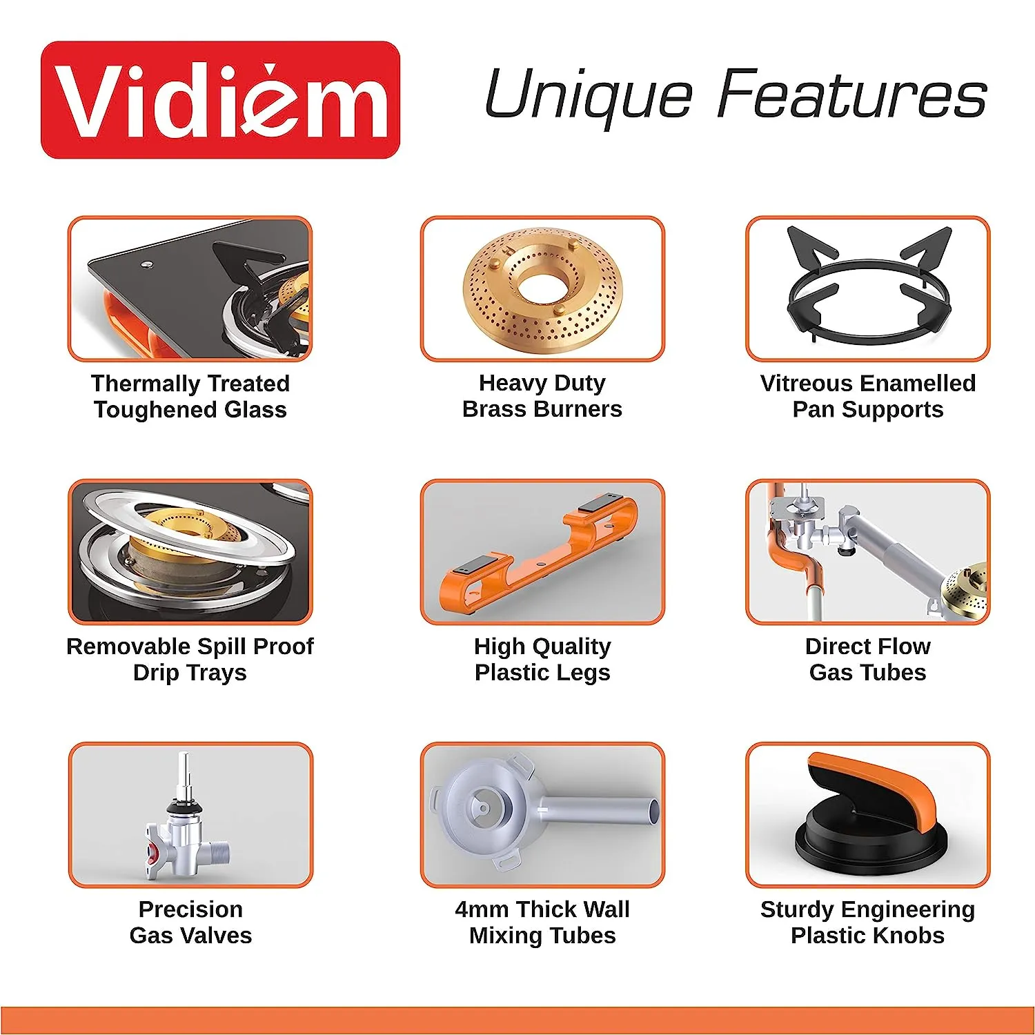 VIDIEM AIR PLUS 3 BURNER FRAMELESS GAS STOVE - AUTO IGNITION