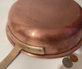 Vintage Copper and Brass Frying Pan, 19 1/2" Long and 10 1/2" x 3" Pan Size, Made in Italy, Quality, Heavy Duty, Weighs 3 1/2 Pounds