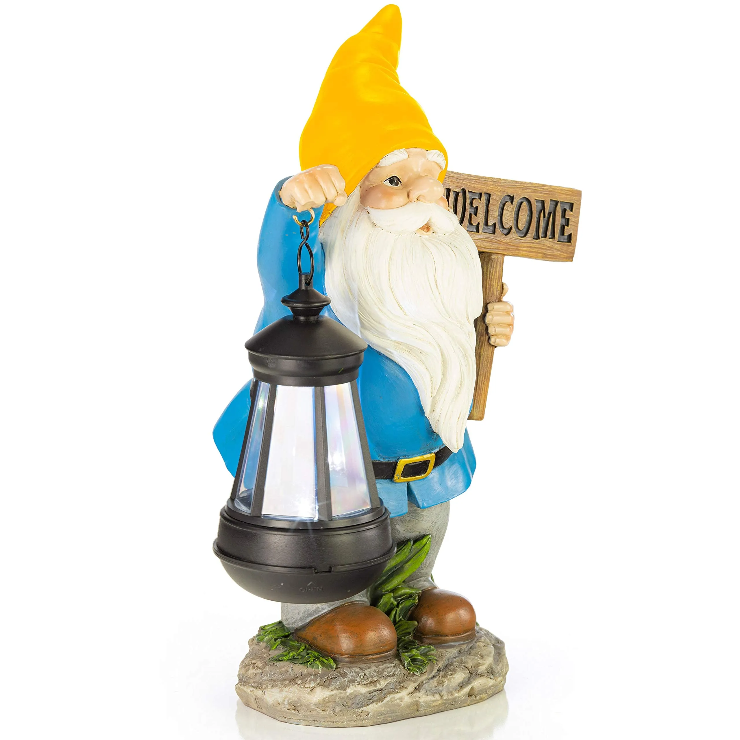 VP Home Welcome Gnome with Lantern Solar Powered LED Outdoor Decor Garden Light (Red Hat