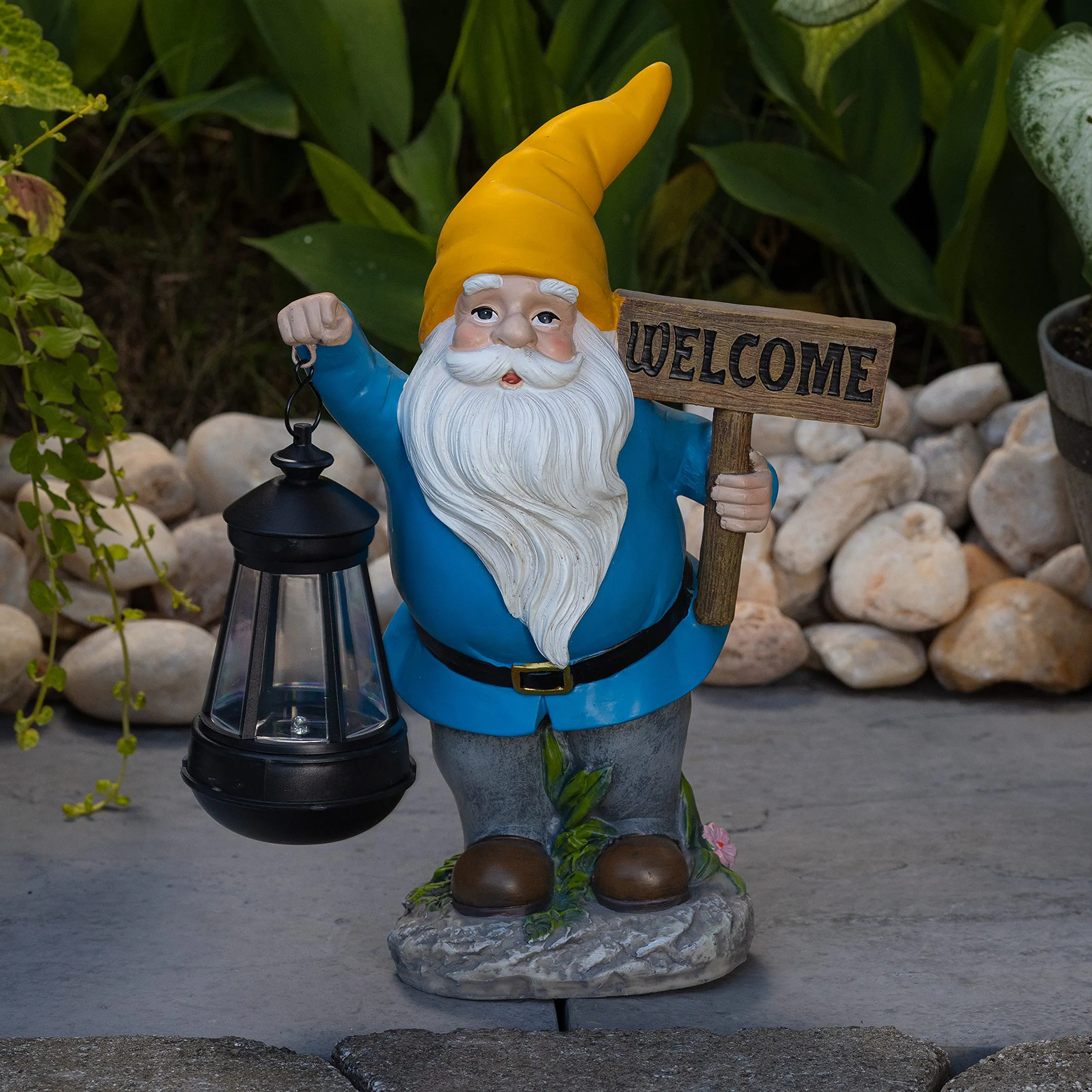 VP Home Welcome Gnome with Lantern Solar Powered LED Outdoor Decor Garden Light (Red Hat