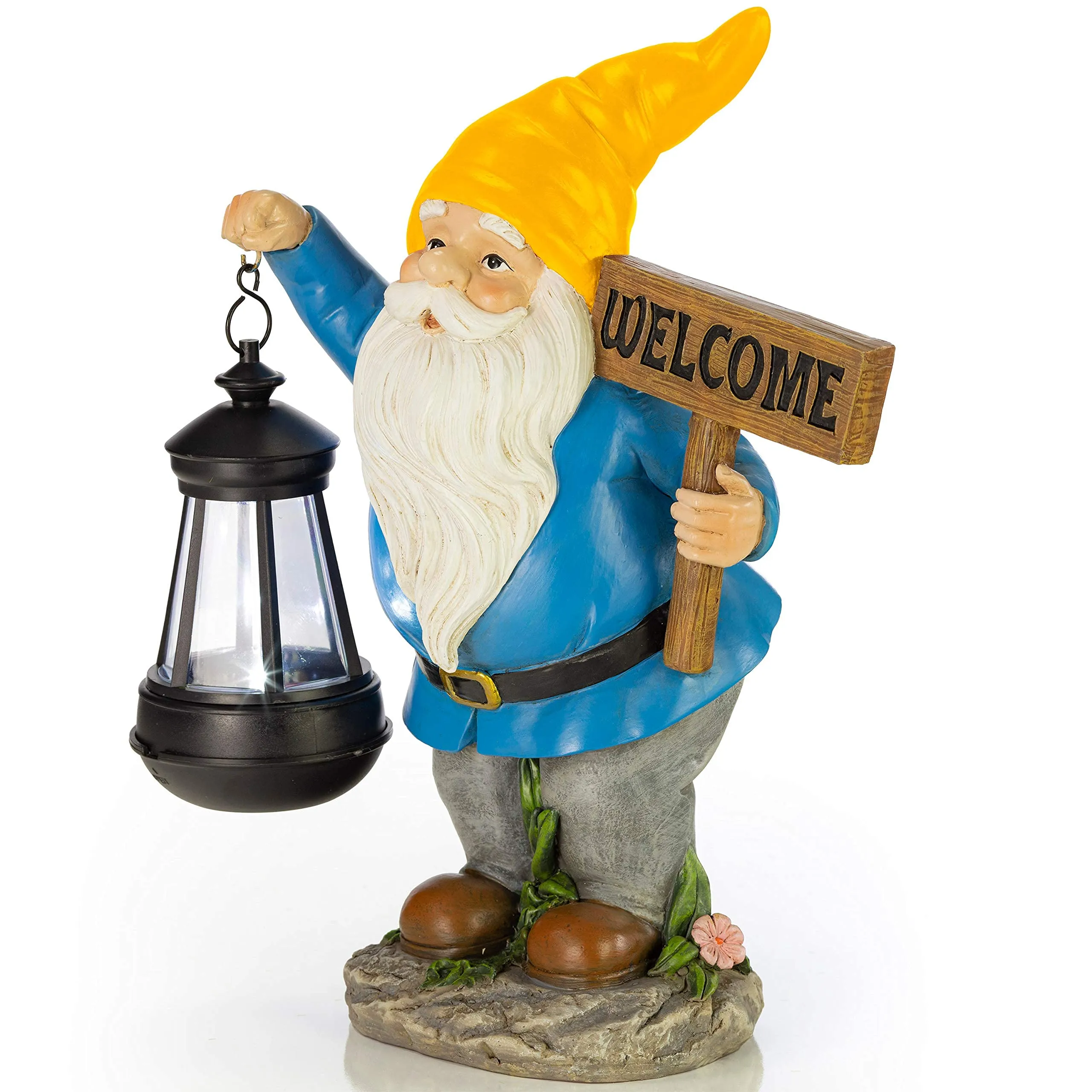 VP Home Welcome Gnome with Lantern Solar Powered LED Outdoor Decor Garden Light (Red Hat