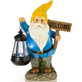 VP Home Welcome Gnome with Lantern Solar Powered LED Outdoor Decor Garden Light (Red Hat