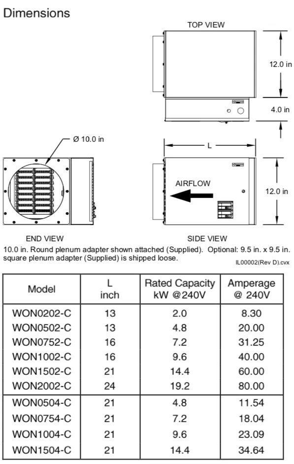 WON0752-C - Furnace, Electric, 7.5 kW, 1P/240V (matches all models)