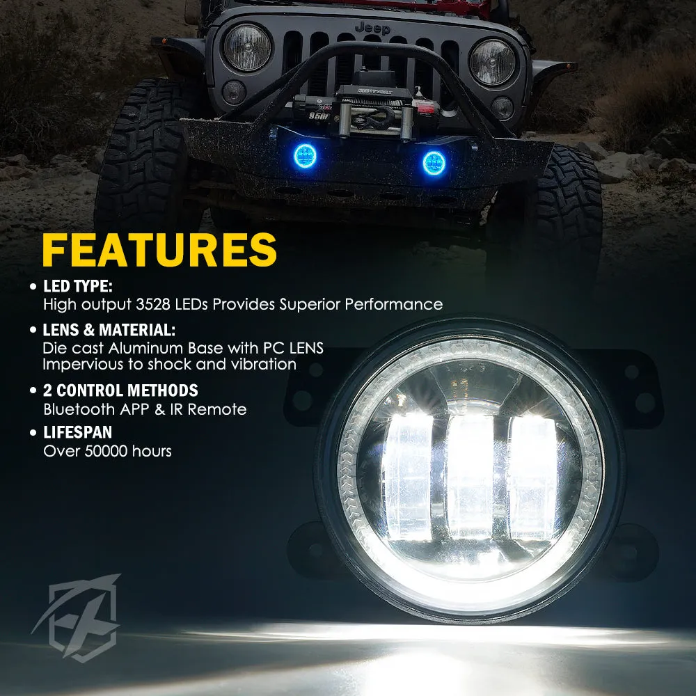 Xprite 4 Inch RGB LED Halo Fog Jeep Gladiator JT (20-22) Escapade Series