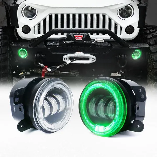 Xprite 4" CREE LED Fog Lights Jeep Grand Cherokee (11-13) Dodge Journey (09-13) w/Halo Ring DRL - Blue Green Red White Amber